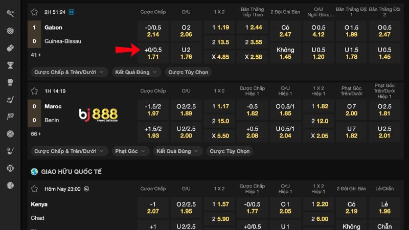 Hướng dẫn các bước chơi kèo chấp 0-0.5 trên BJ888